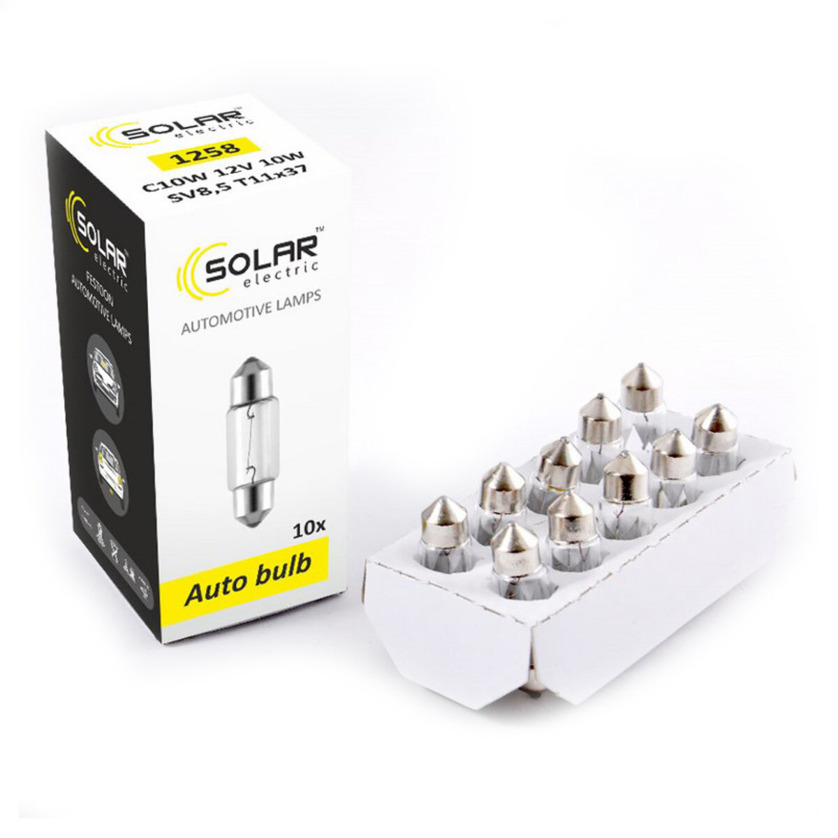 Лампа розжарювання Solar C10W 12V 10W SV8.5 T11x37, 10шт (1258) дивитися фото №1