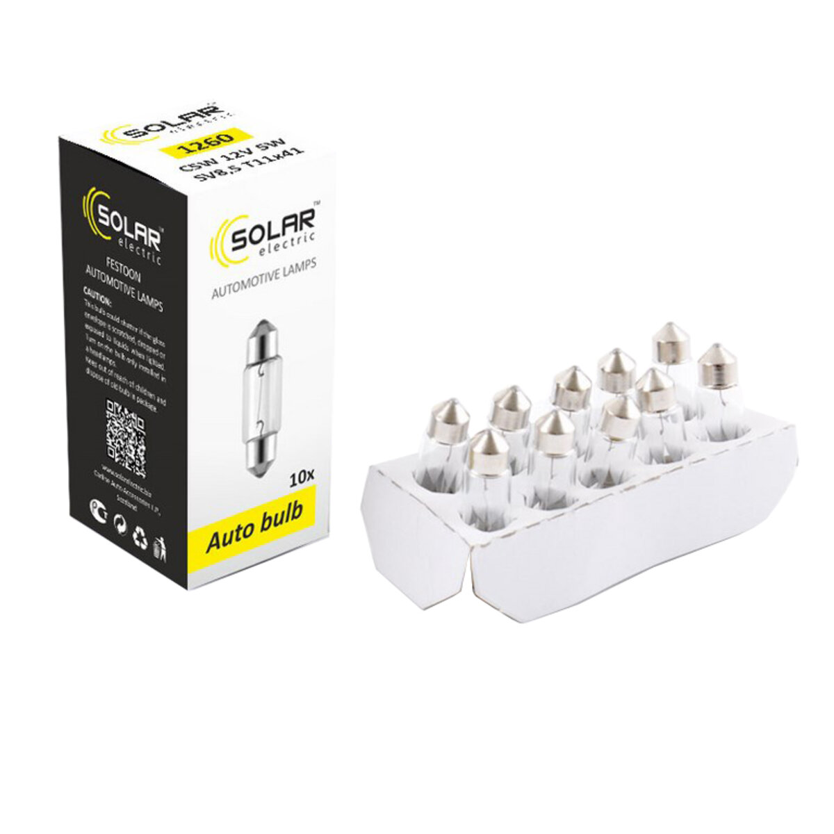 Лампа розжарювання Solar C5W 12V 5W SV8.5 T11х41, 10шт (1260) дивитися фото №1