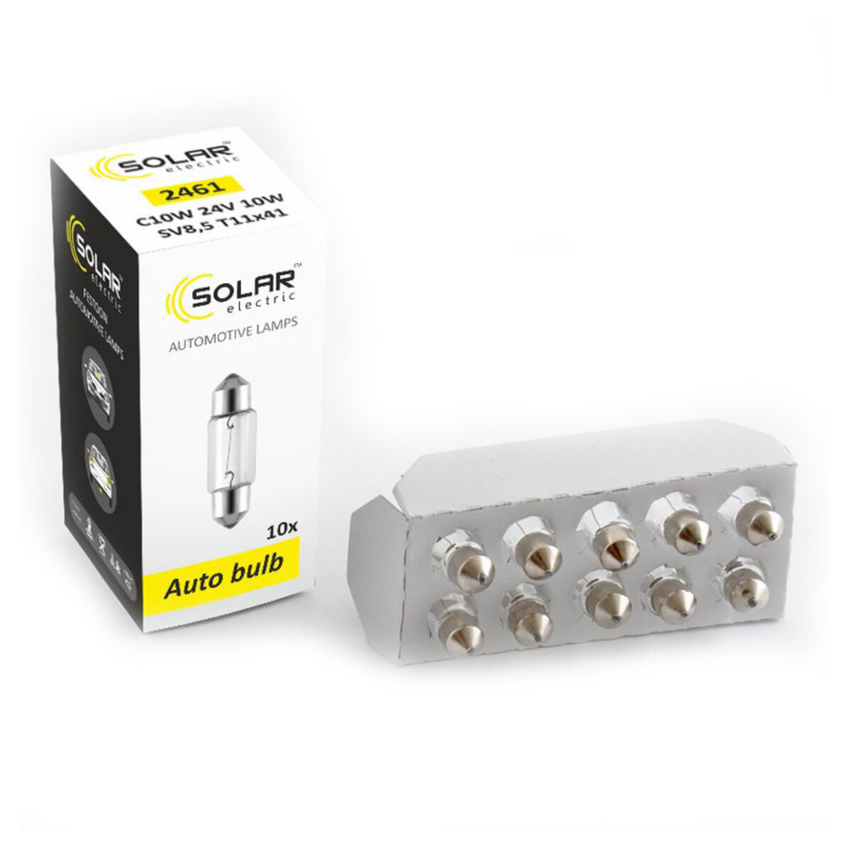 Лампа розжарювання Solar C10W 24V 10W SV8.5 T11x41, 10шт (2461) дивитися фото №1