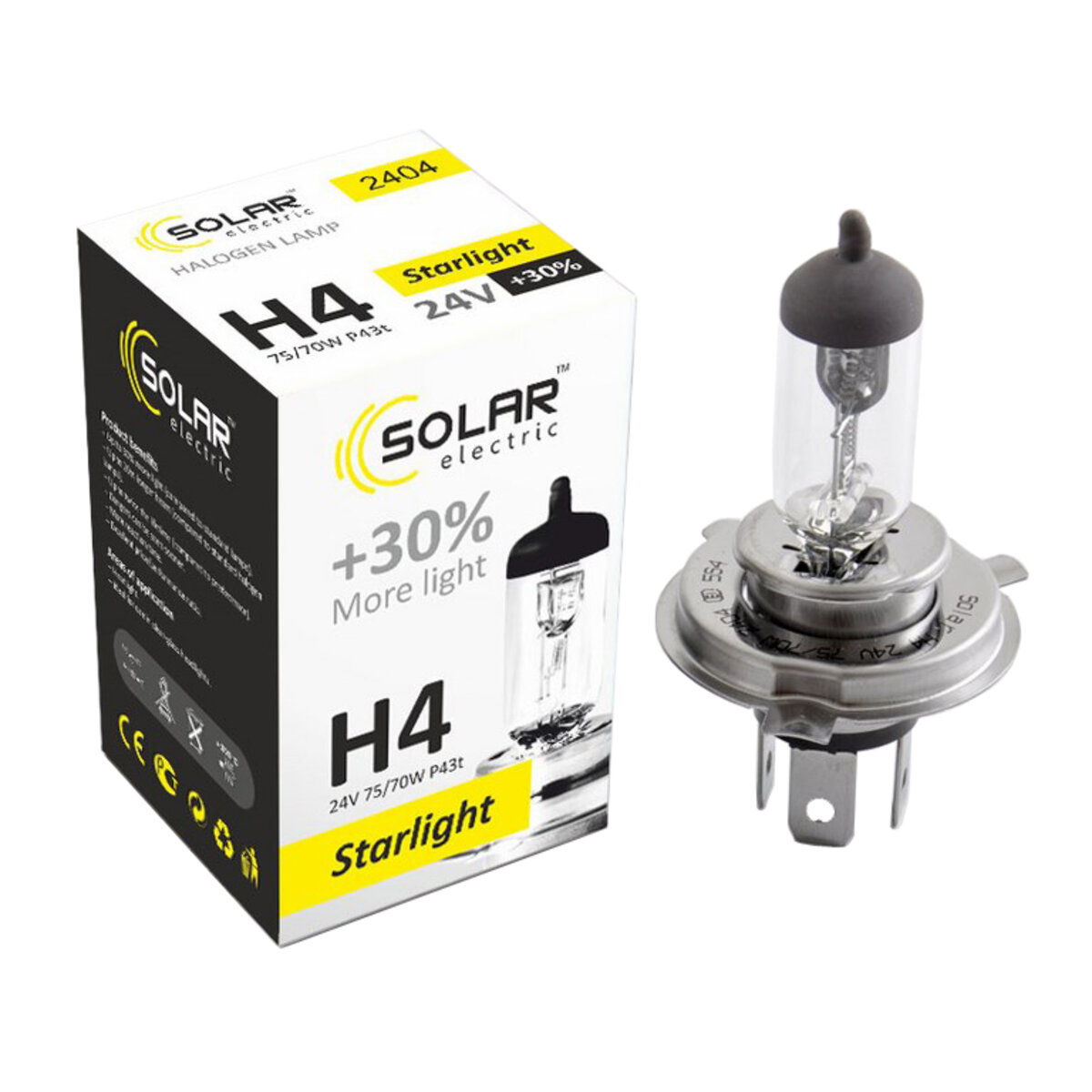 Галогенова лампа Solar H4 24V 75/70W P43t-38 Starlight +30% (2404) дивитися фото №1