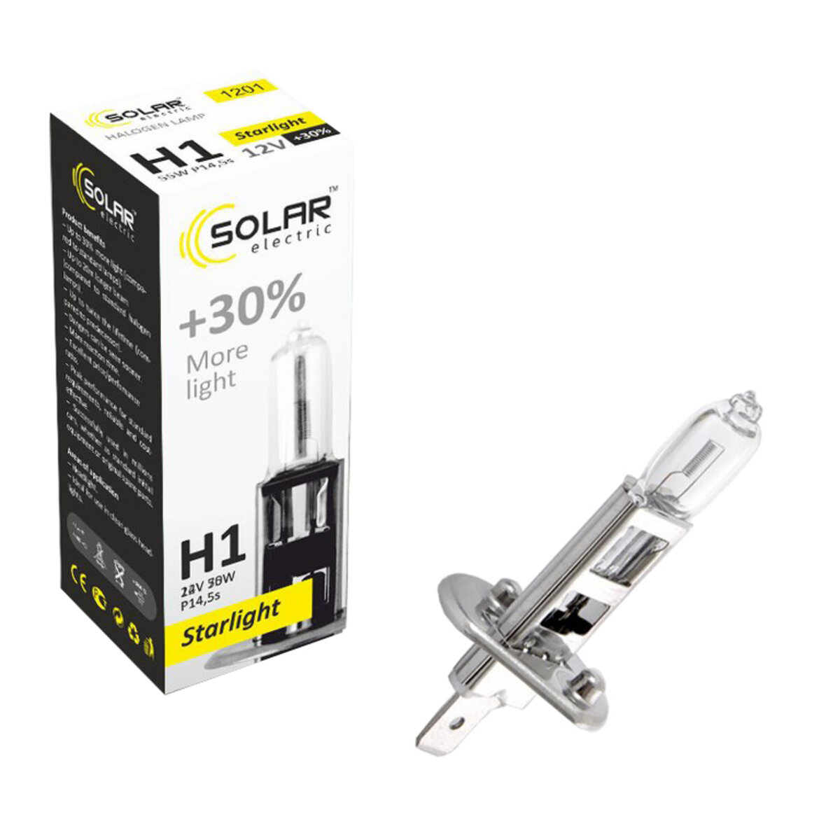 Галогенова лампа Solar H1 12V 55W P14.5s Starlight +30% (1201) дивитися фото №1