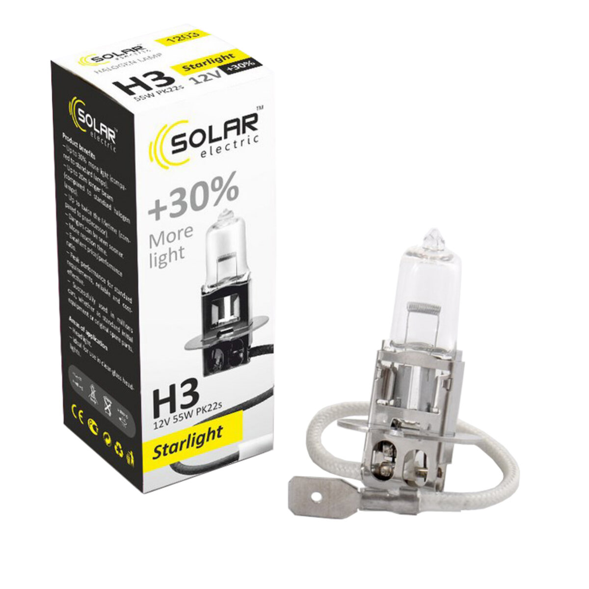 Галогенова лампа Solar H3 12V 55W PK22s Starlight +30% 1203 (1203) дивитися фото №1