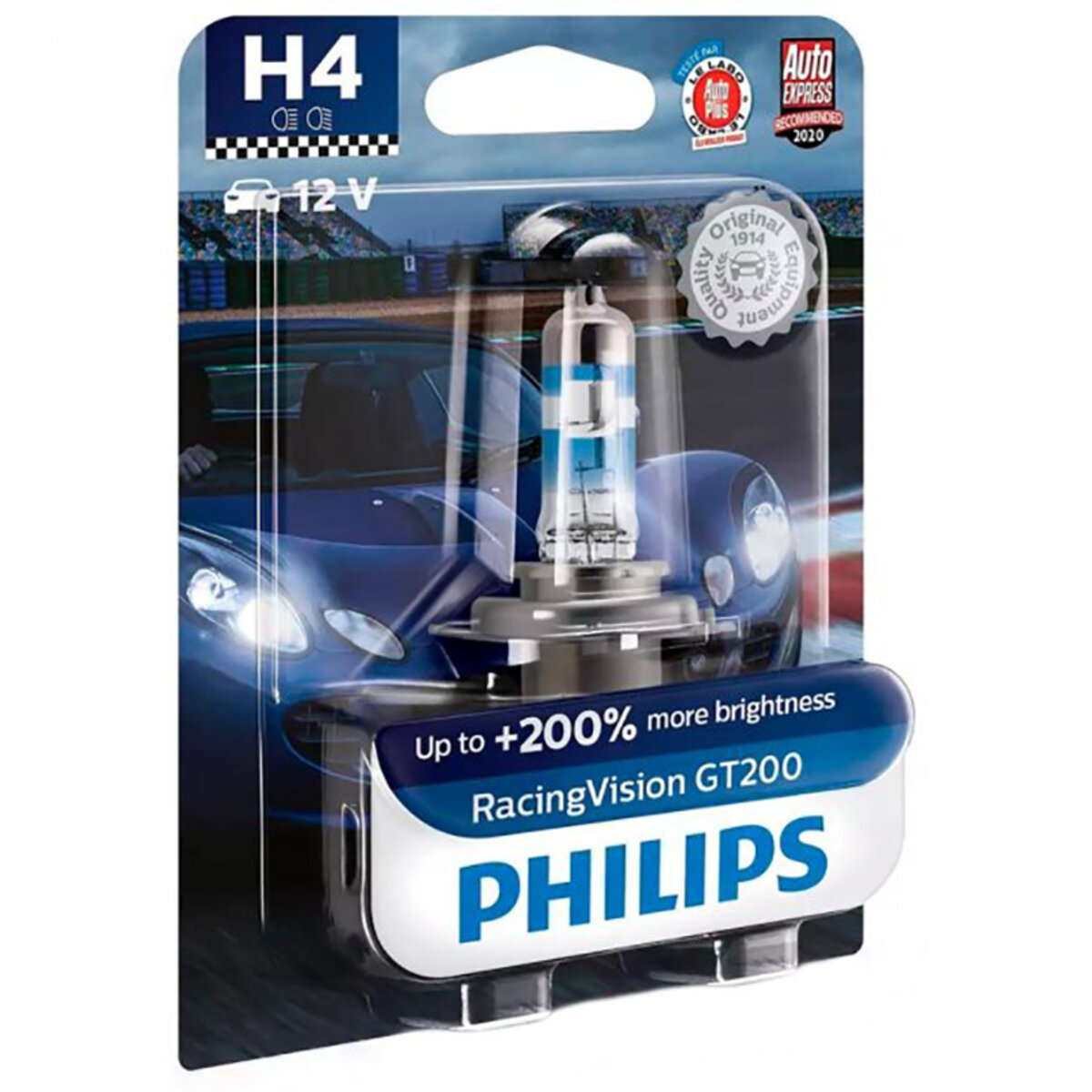 Галогенова лампа Philips H4 RacingVision GT200 H4 P43t-38 12В 60/55Вт 3600K (12342RGTB1) дивитися фото №3