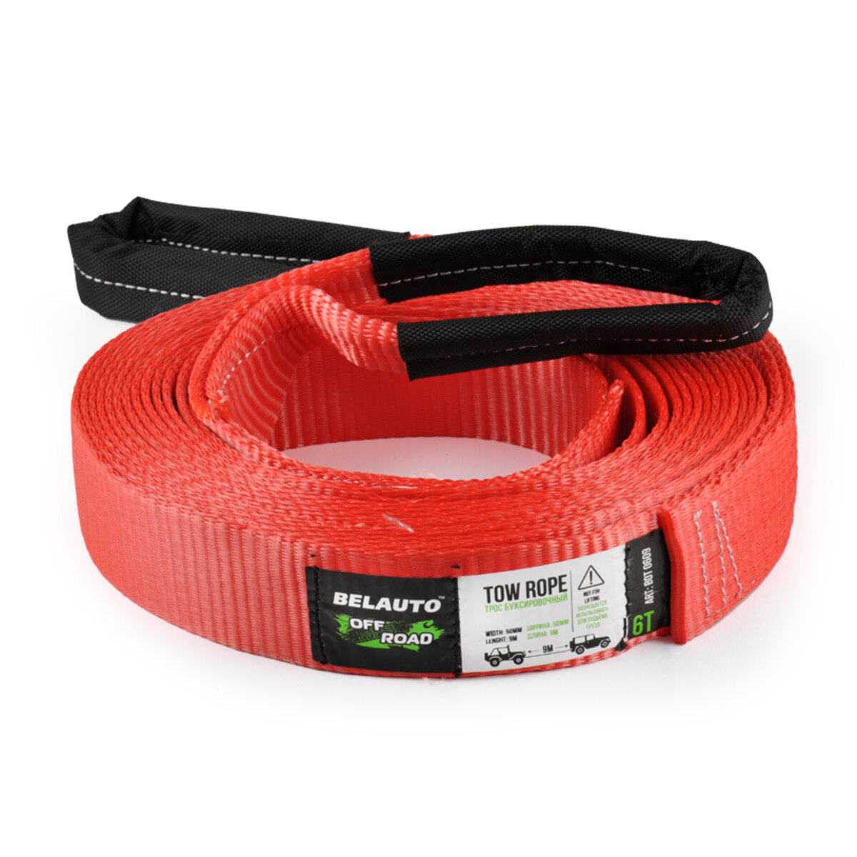 Трос BELAUTO 6т, 9м поліестер (BOT0609) дивитися фото №1