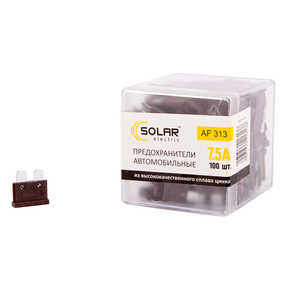 Набір запобіжників Solar стандарт, цинковий сплав 7,5А, 100шт (AF313) дивитися фото №1