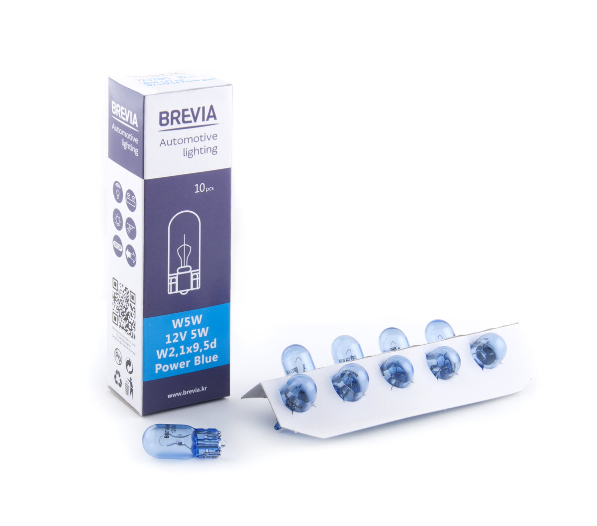 Лампа розжарювання Brevia W5W 12V 5W W2.1x9.5d Power Blue CP, 10шт (12328C) дивитися фото №1