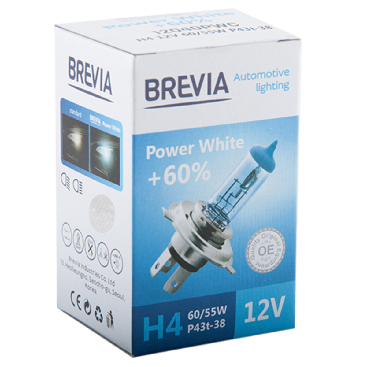 Галогенова лампа Brevia H4 12V 60/55W P43t Power White +60% 4300K CP (12040PWC) дивитися фото №1