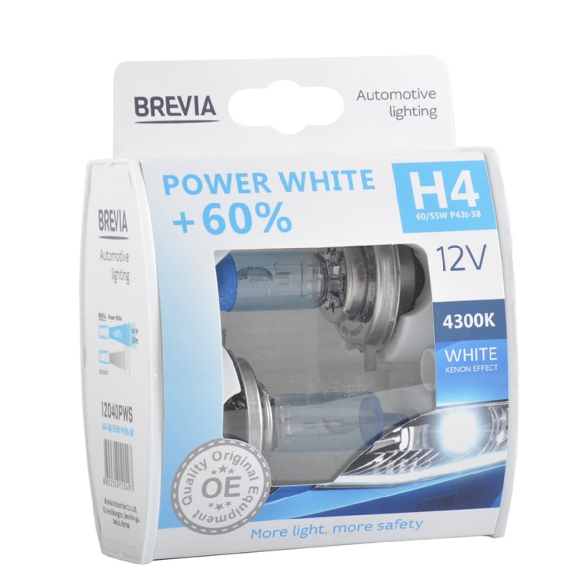 Галогенова лампа Brevia H4 12V 60/55W P43t Power White +60% 4300K S2 (12040PWS) дивитися фото №1