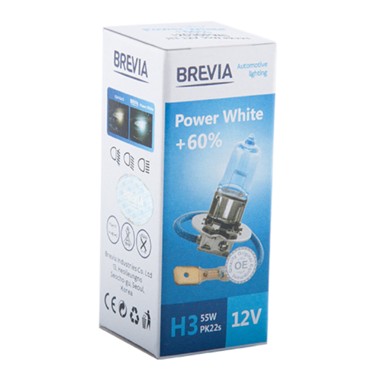 Галогенова лампа Brevia H3 12V 55W PK22s Power White +60% 4300K CP (12030PWC) дивитися фото №1