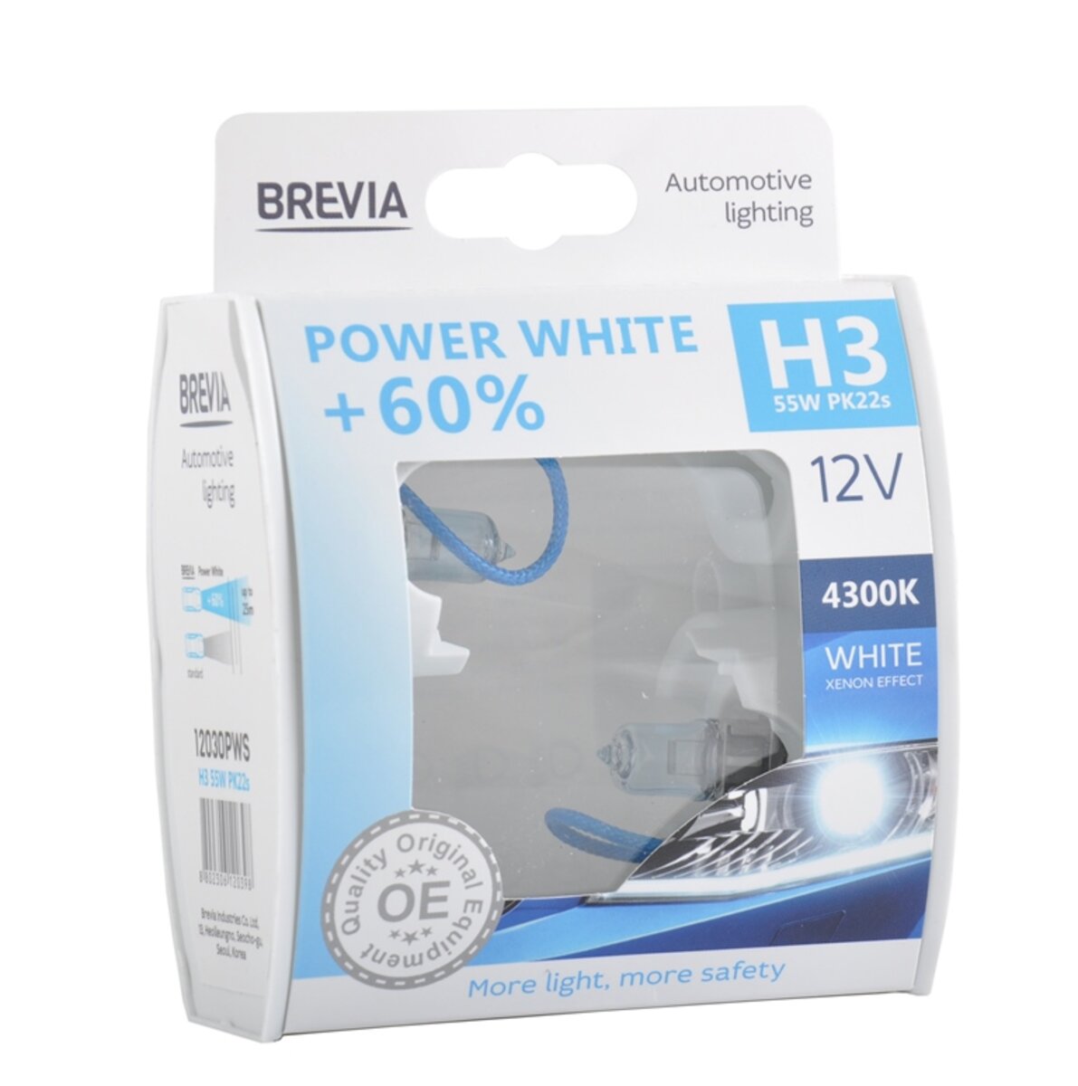 Галогенова лампа Brevia H3 12V 55W PK22s Power White +60% 4300K S2 (12030PWS) дивитися фото №1