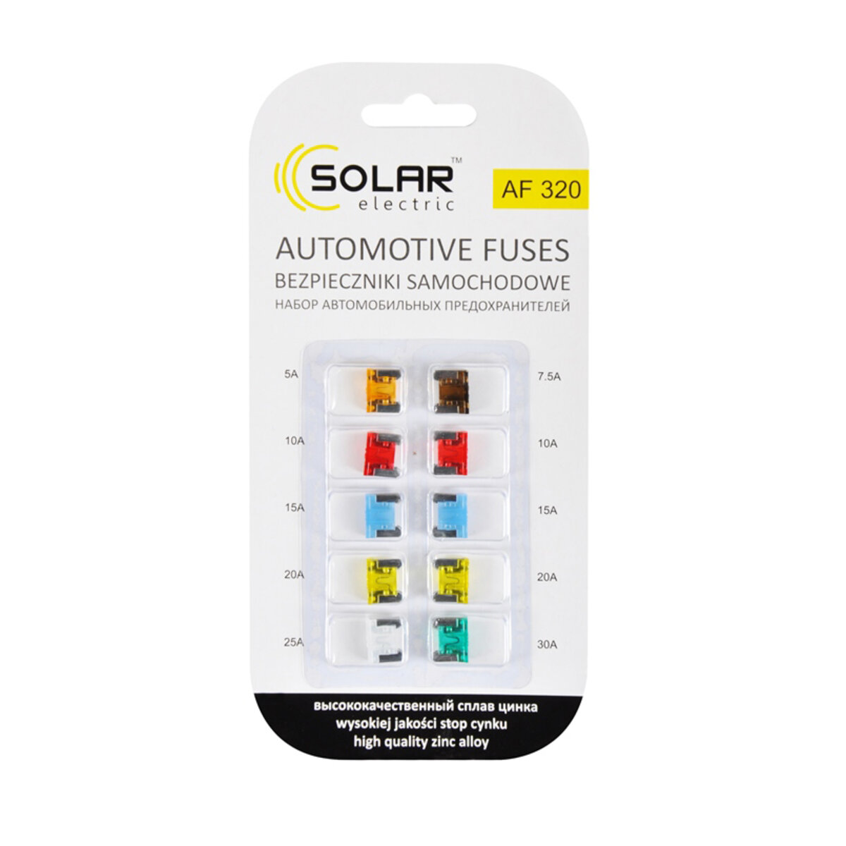 Набір запобіжників Solar AF320 міні, цинковий сплав, 10шт (AF320) дивитися фото №1