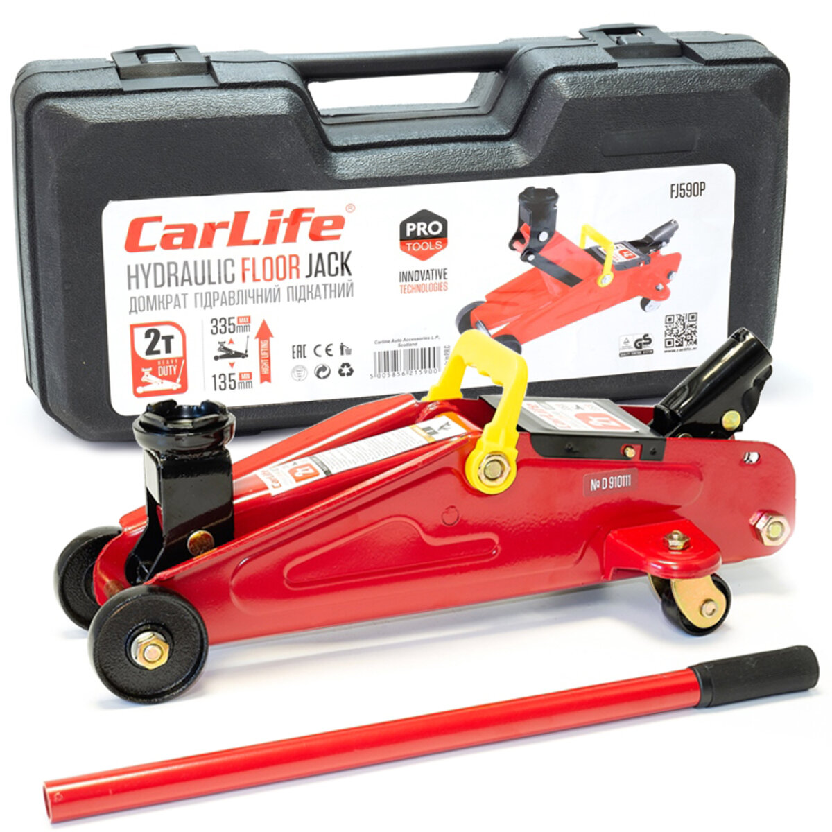 Домкрат підкатний CarLife 2т 135-335мм у кейсі FJ590P (FJ590P) дивитися фото №1