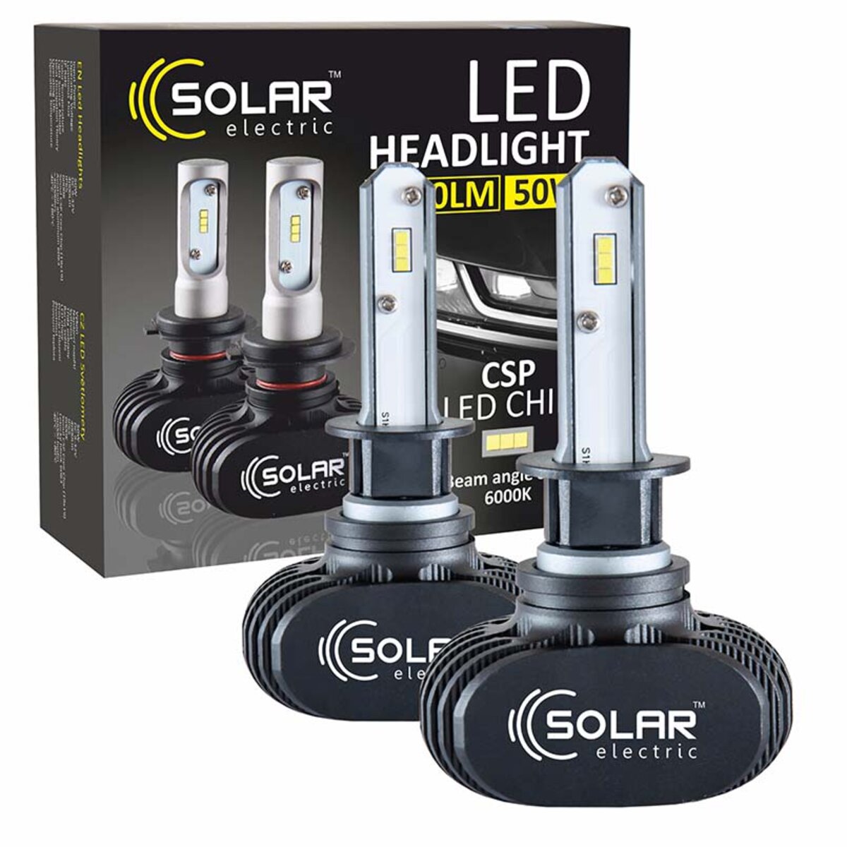 LED автолампа Solar H1 12/24V 6000K 4000Lm 50W Seoul CSP 19x19 (8101) дивитися фото №1