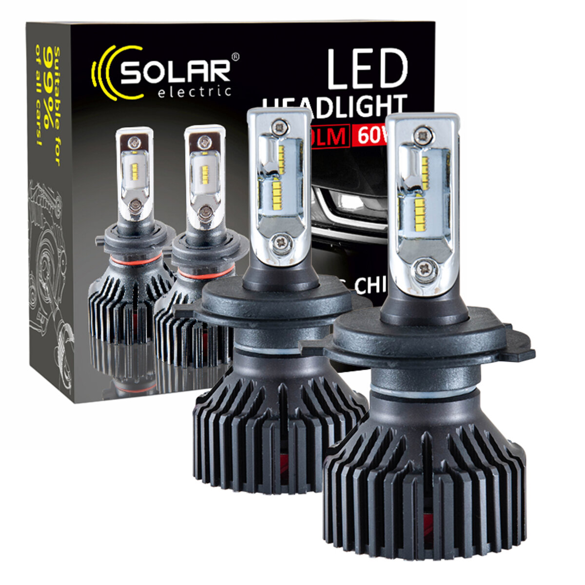 LED автолампа Solar H4 12/24V 6500K 8000Lm 60W ZES Chip (8304) дивитися фото №1