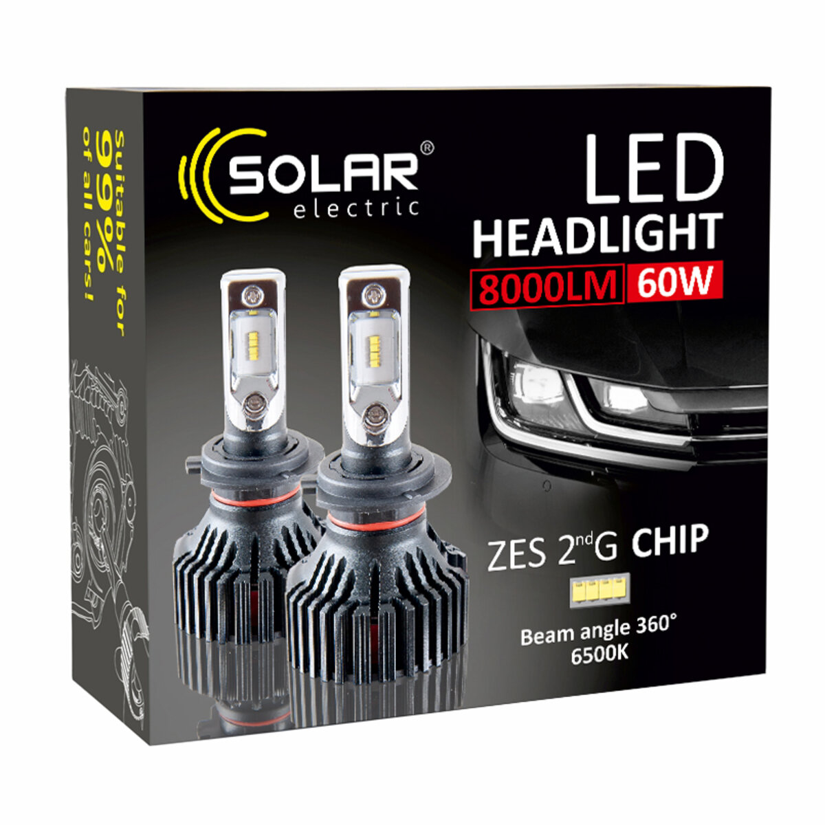 LED автолампа Solar H4 12/24V 6500K 8000Lm 60W ZES Chip (8304) дивитися фото №4