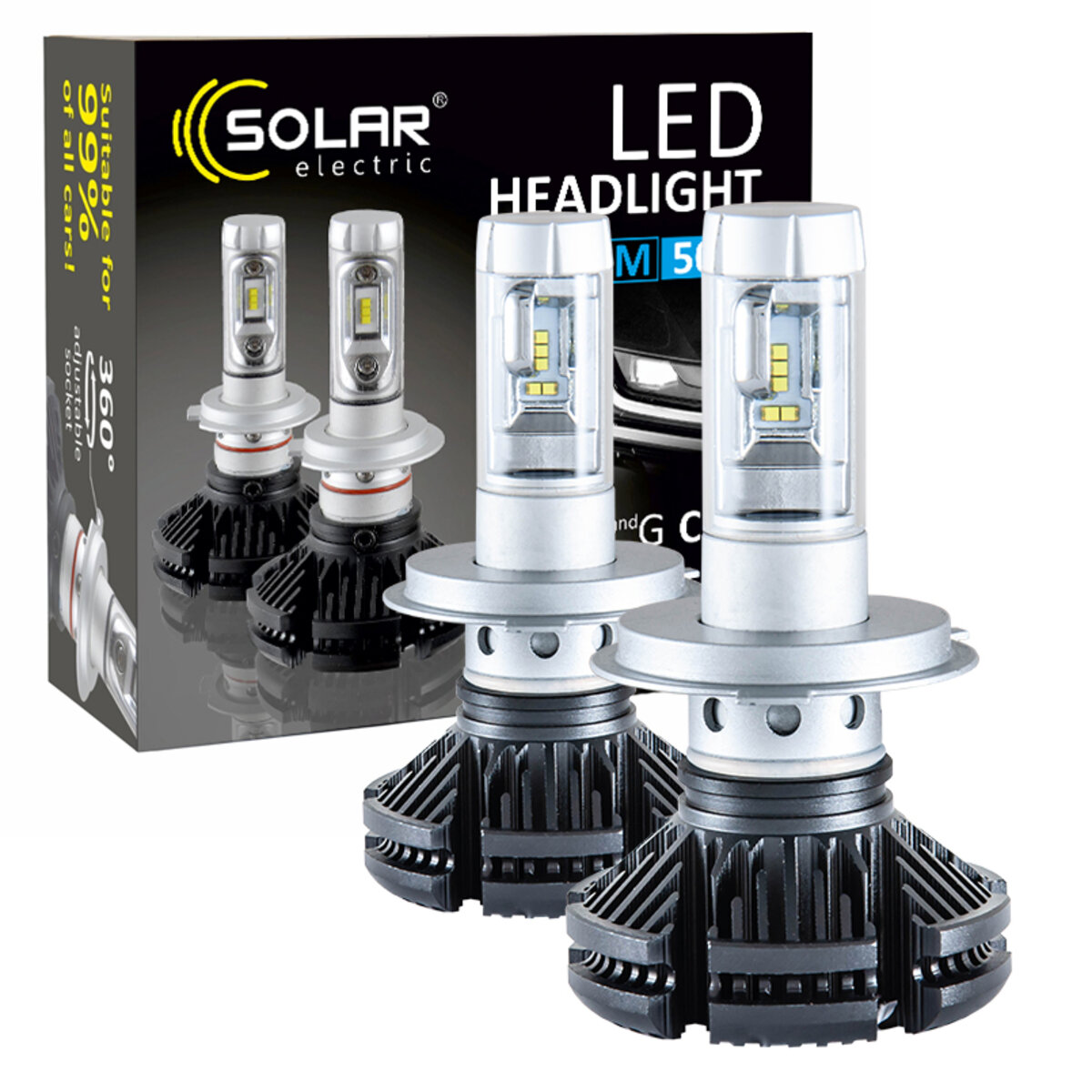 LED автолампа Solar H4 12/24V 6000Lm 50W ZES Chip (8804) дивитися фото №1