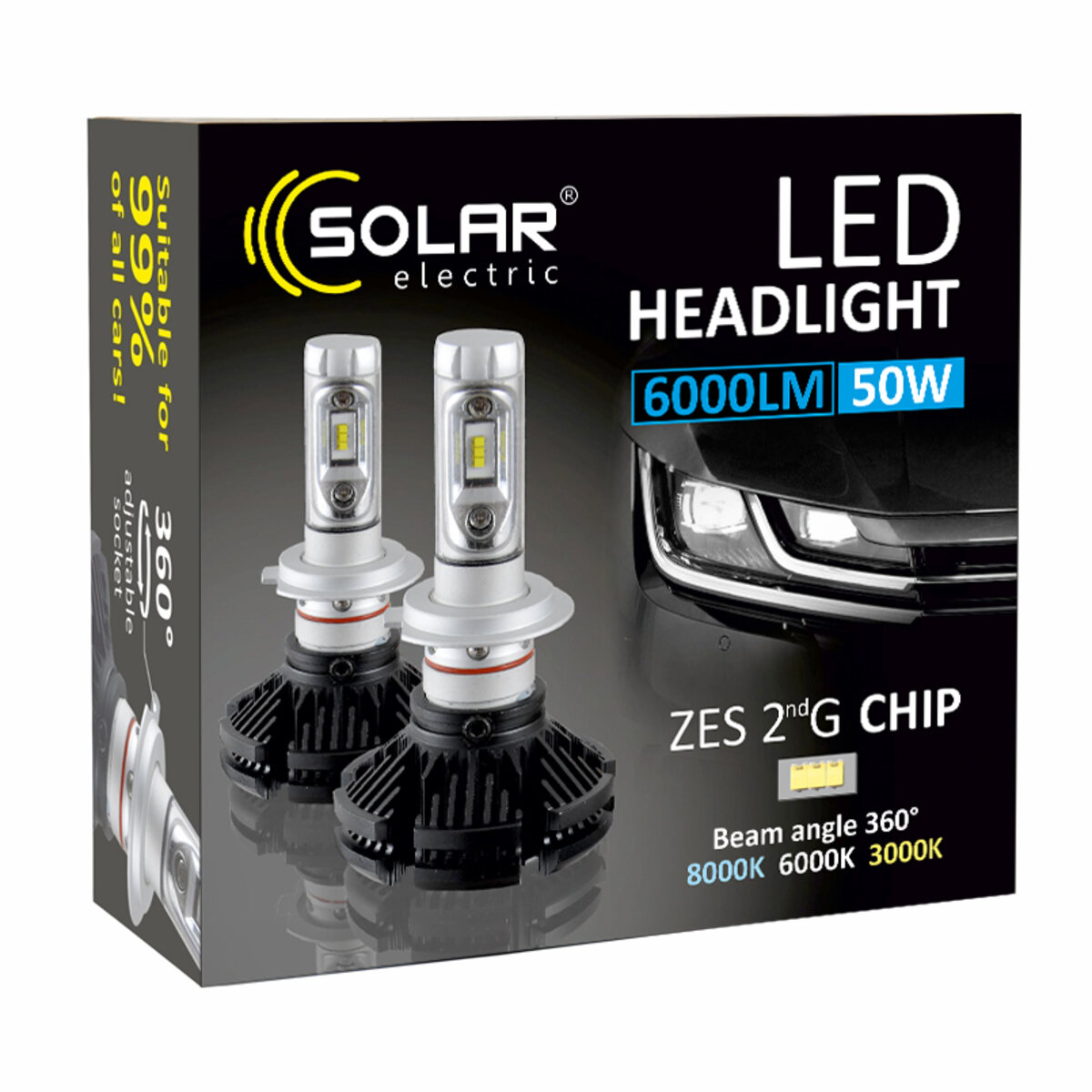LED автолампа Solar H4 12/24V 6000Lm 50W ZES Chip (8804) дивитися фото №7