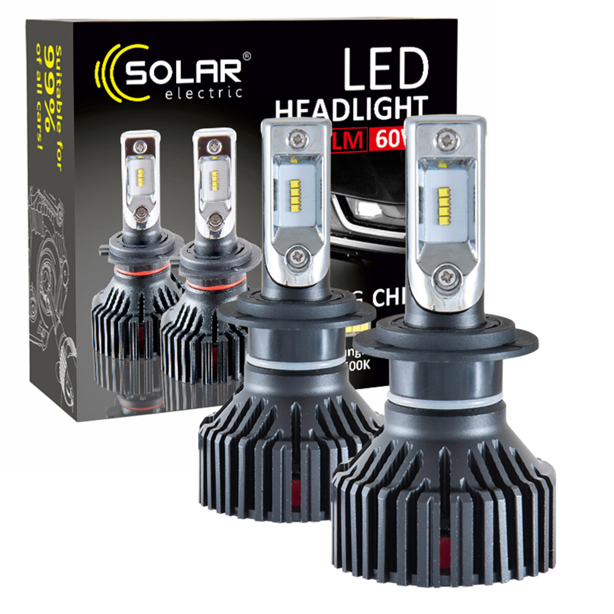 LED автолампа Solar H7 12/24V 6500K 8000Lm 60W ZES Chip (8307) дивитися фото №1