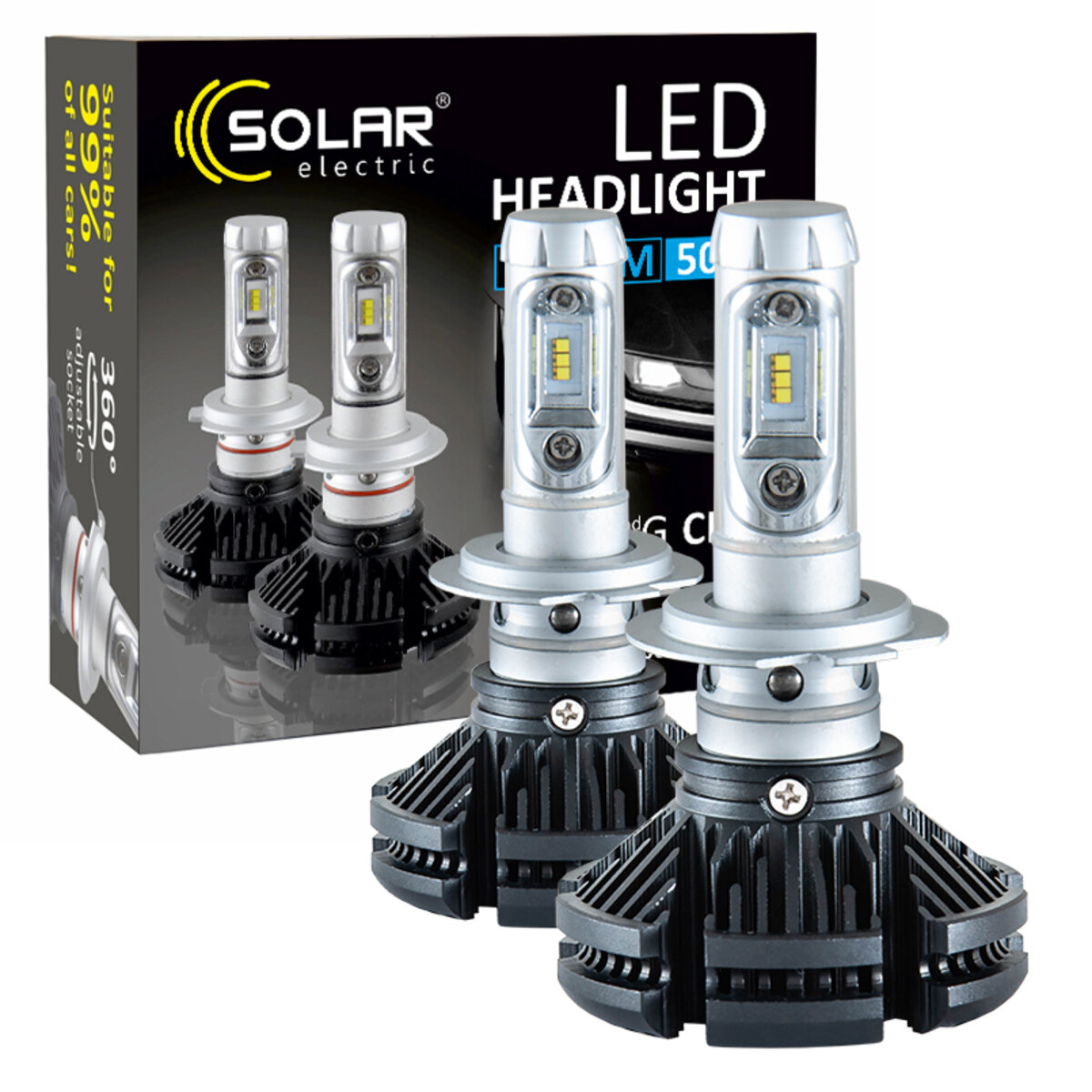 LED автолампа Solar H7 12/24V 6000Lm 50W ZES Chip (8807) дивитися фото №1