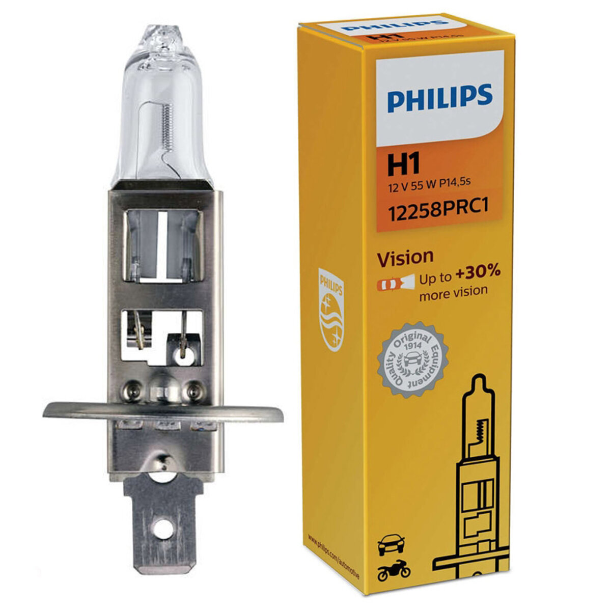 Галогенова лампа Philips H1 12V 55W P14,5s Premium (30% more light) (12258PRC1) дивитися фото №1