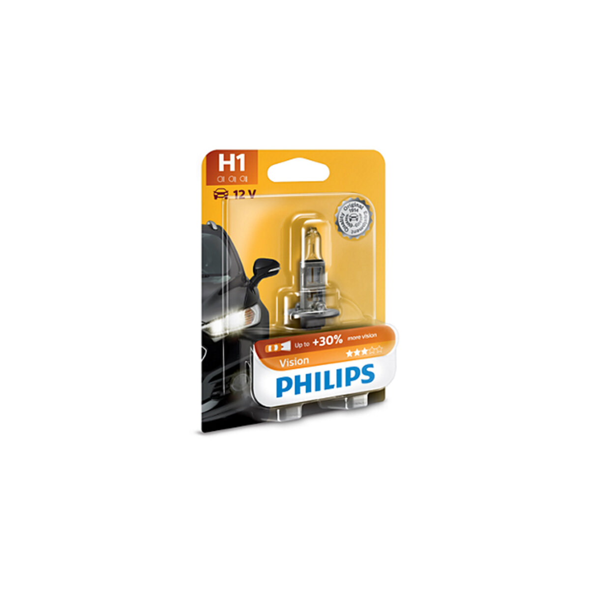 Галогенова лампа Philips H1 12V 55W P14,5s Vision (+30% more light), Blister 1шт (12258PRB1) дивитися фото №1