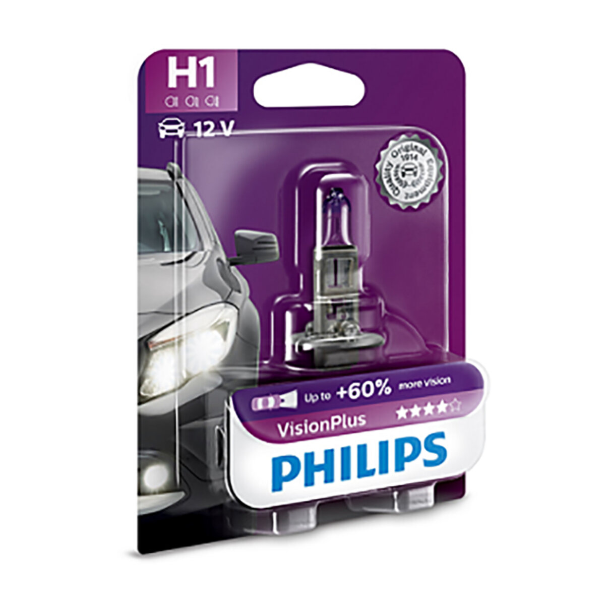 Галогенова лампа Philips H1 12V 55W P14,5s VisionPlus (+60% more light), Blister 1шт (12258VPB1) дивитися фото №1