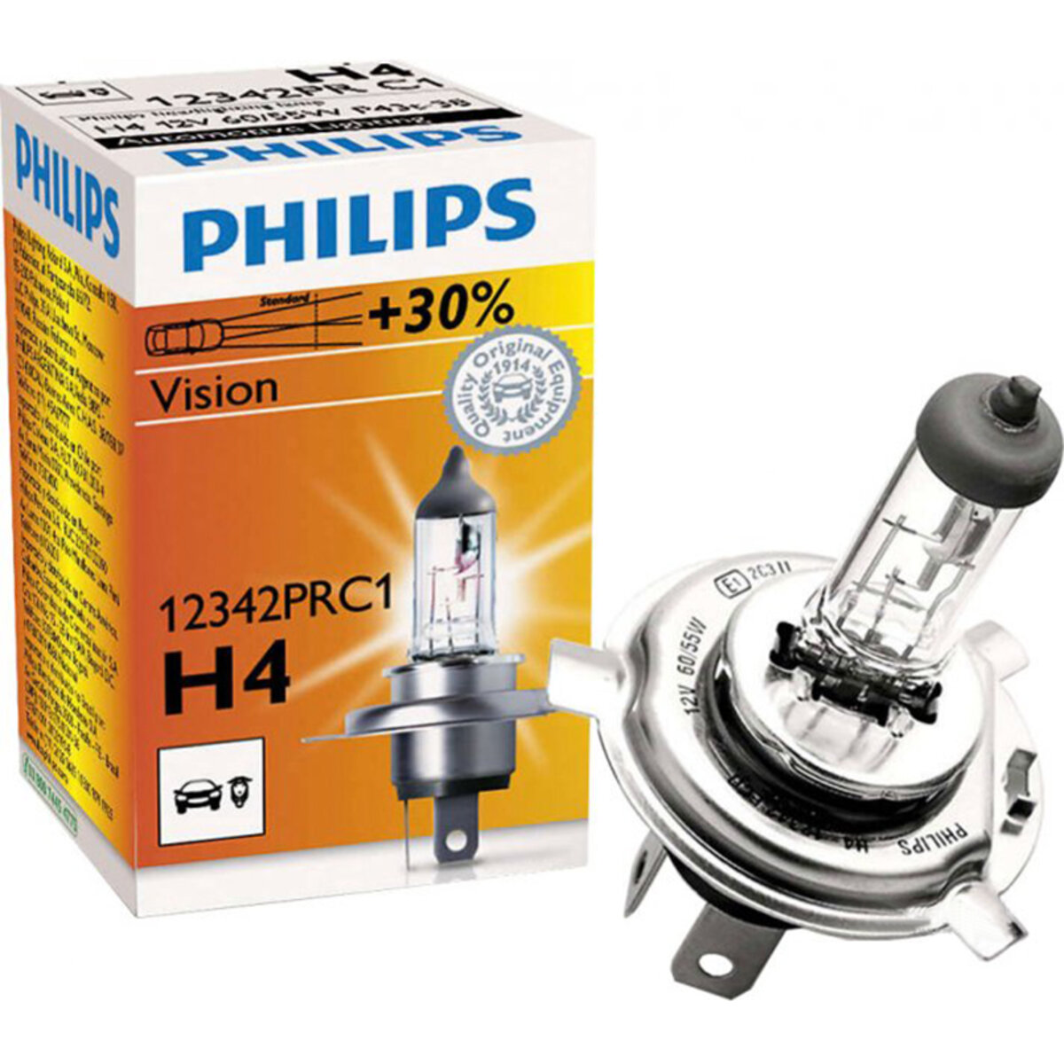Галогенова лампа Philips H4 12V 60/55W P43t-38 Premium (30% більше світла) (12342PRC1) дивитися фото №2