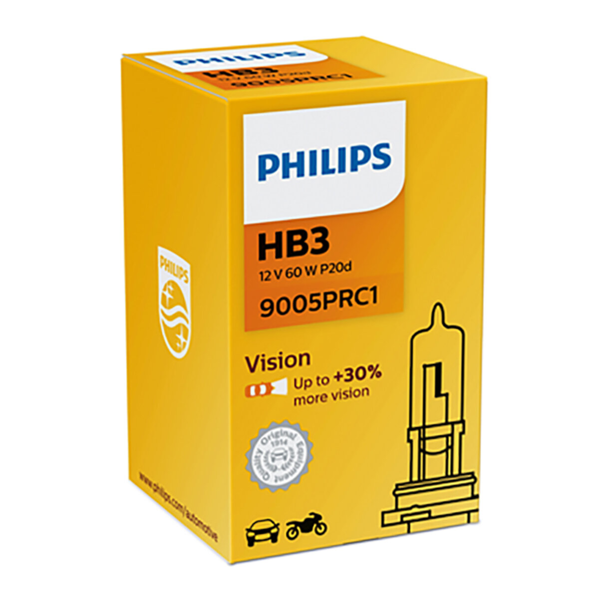 Галогенова лампа Philips HB3 12V 65W P20d Vision (+30% more light) (9005PRC1) дивитися фото №1