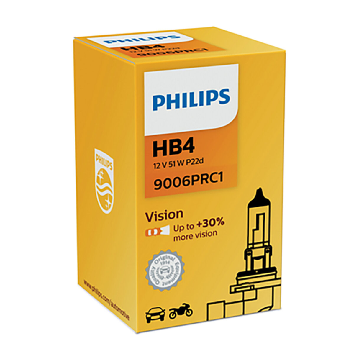 Галогенова лампа Philips HB4 12V 55W P22d Vision (+30% more light) (9006PRC1) дивитися фото №1