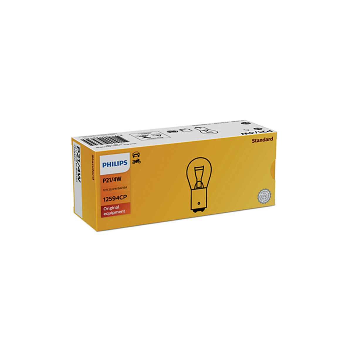 Лампа розжарювання Philips P21/4W 12V 21/4W BAZ15d, 10шт (12594CP) дивитися фото №1