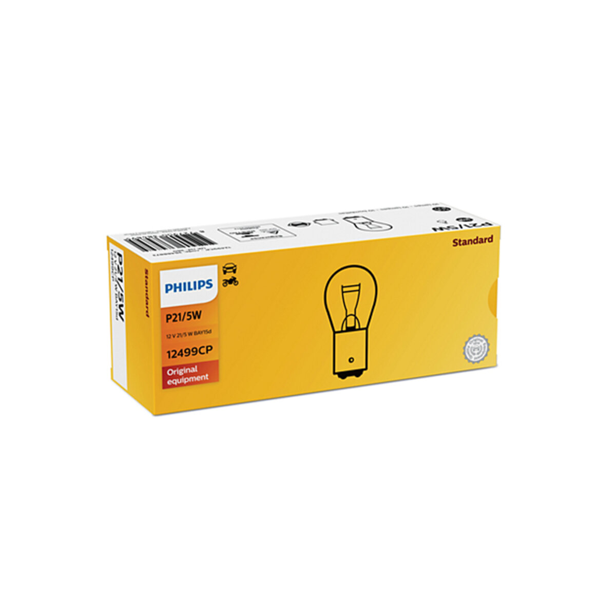 Лампа розжарювання Philips P21/5W 12V 21/5W BAY15d, 10шт (12499CP) дивитися фото №1