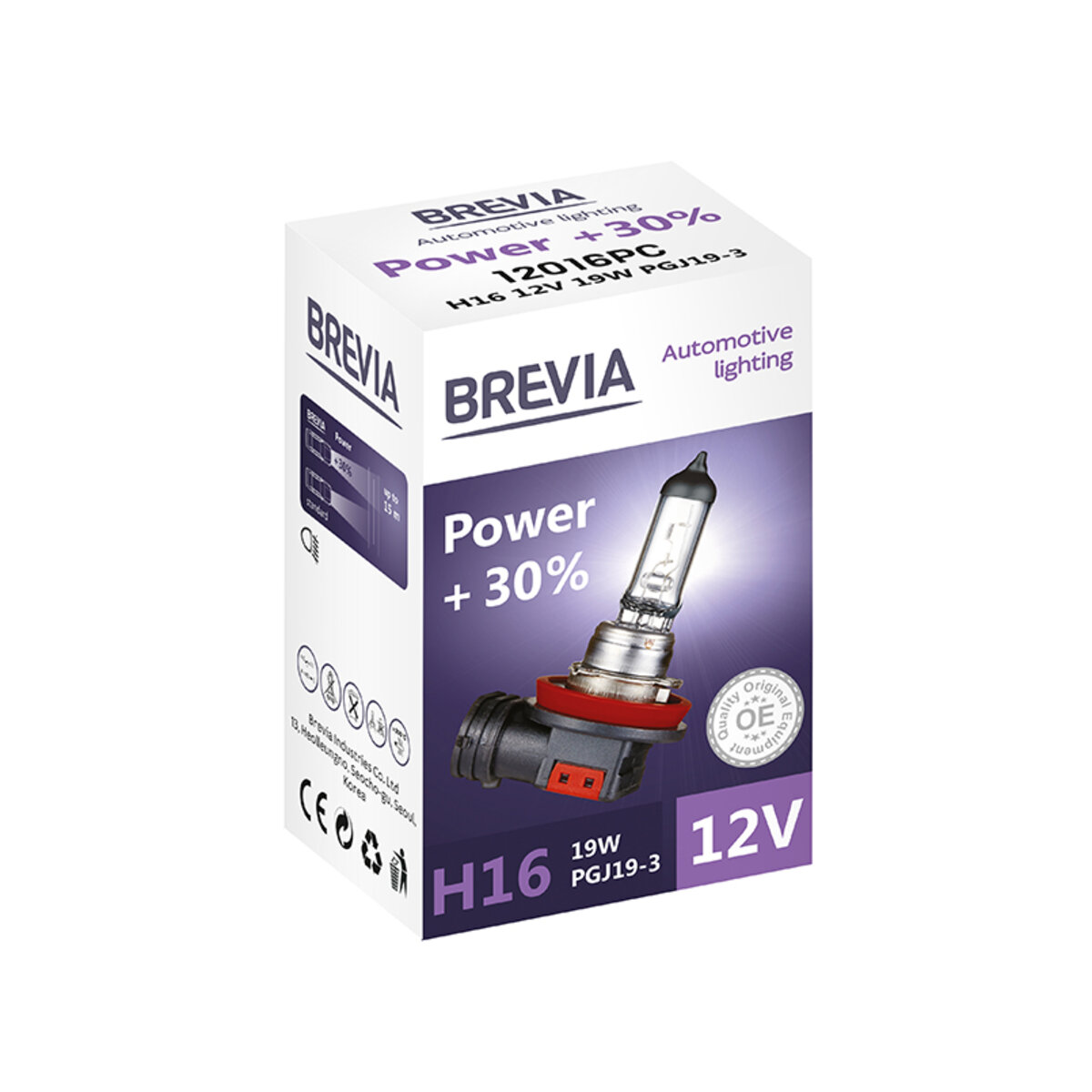 Галогенова лампа Brevia H16 12V 19W PGJ19-3 Power +30% CP (12016PC) дивитися фото №2