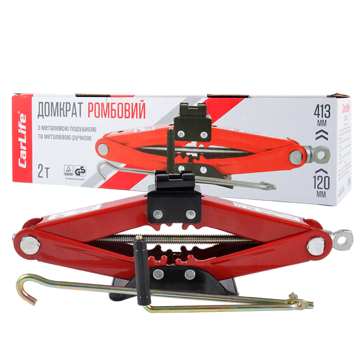 Домкрат ромбовий CarLife 2т 120-413мм SJ224 (SJ224) дивитися фото №1