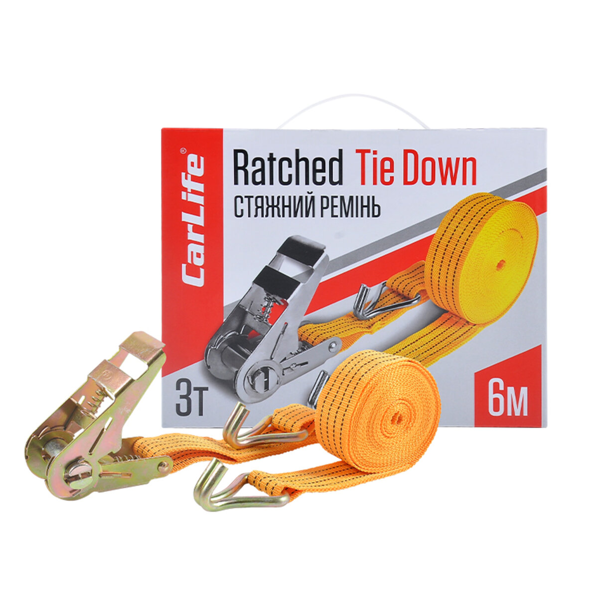Стяжний ремінь з замком CarLife 3т, 6м (RD712) дивитися фото №1