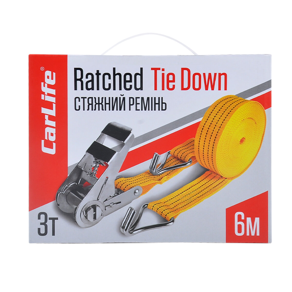 Стяжний ремінь з замком CarLife 3т, 6м (RD712) дивитися фото №4