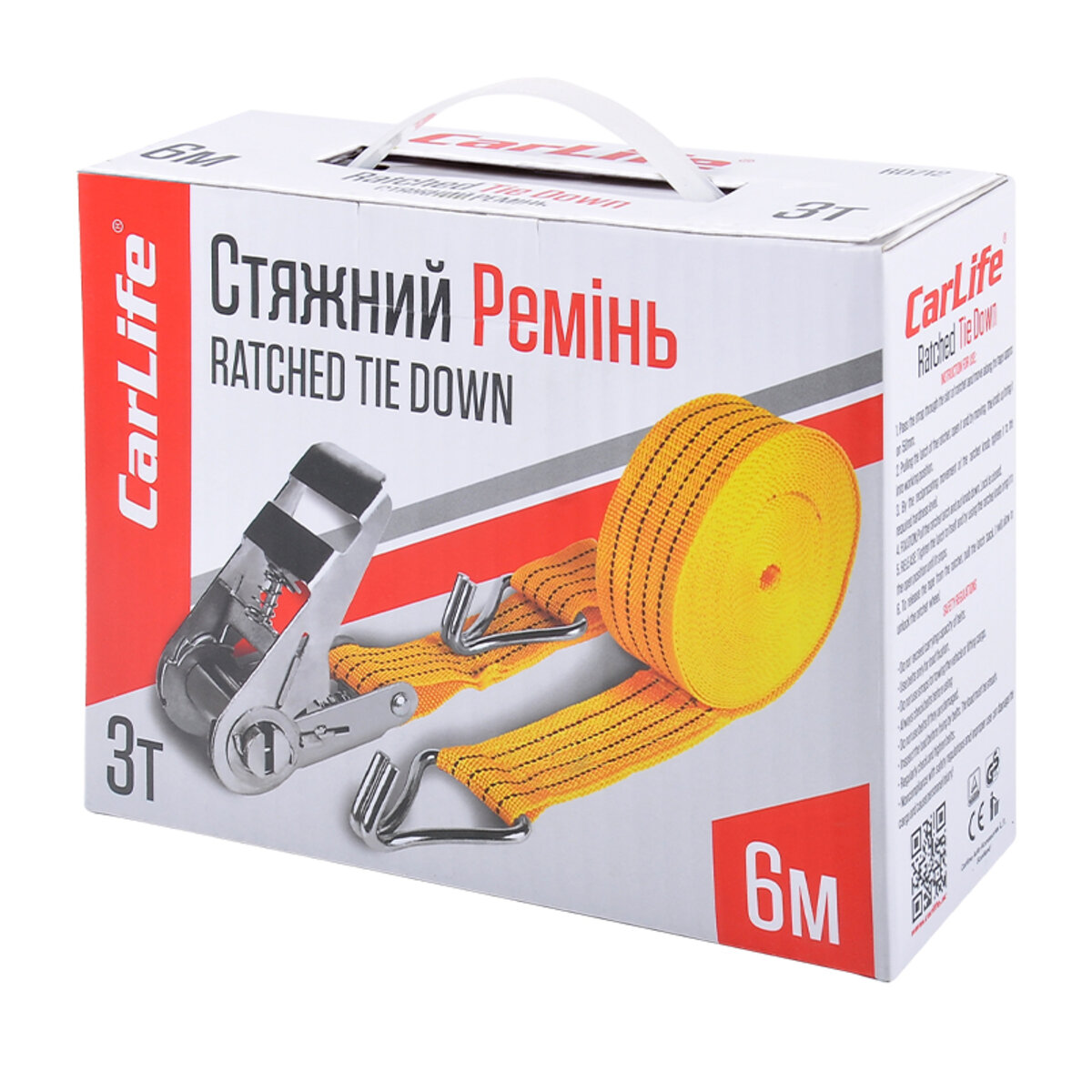 Стяжний ремінь з замком CarLife 3т, 6м (RD712) дивитися фото №3