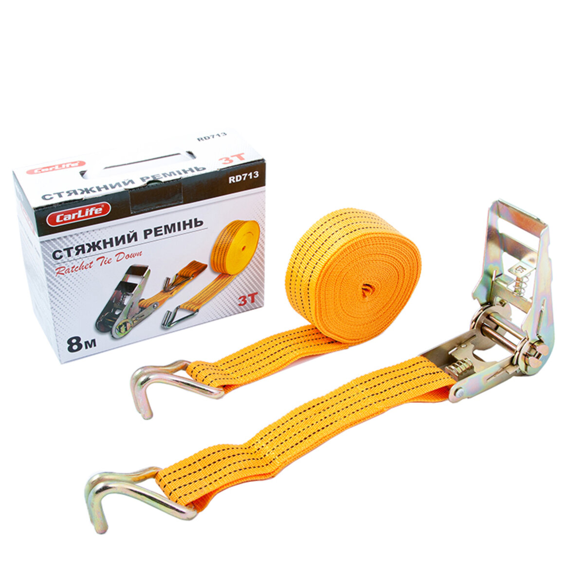 Стяжний ремінь з замком CarLife 3т, 8м (RD713) дивитися фото №1