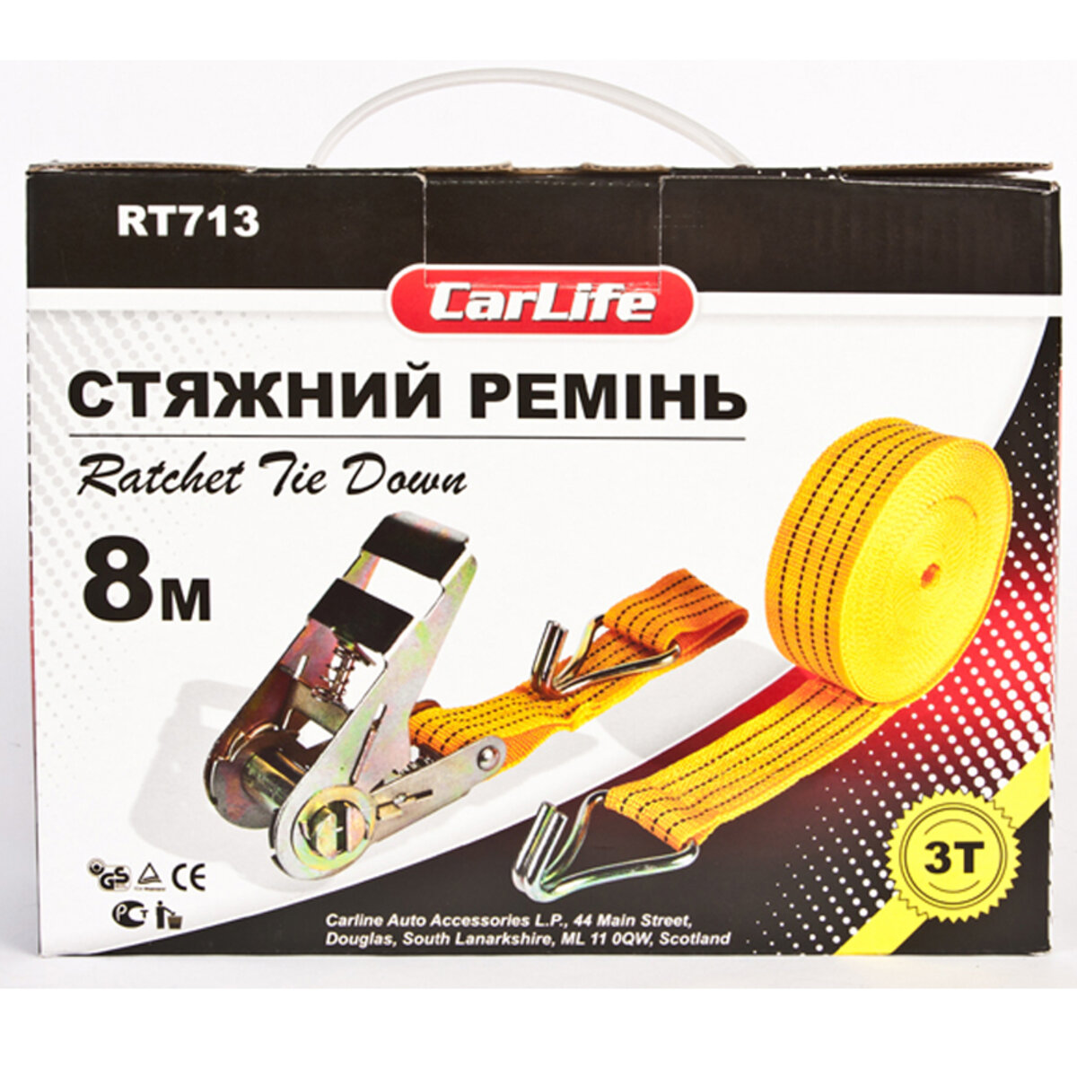Стяжний ремінь з замком CarLife 3т, 8м (RD713) дивитися фото №3