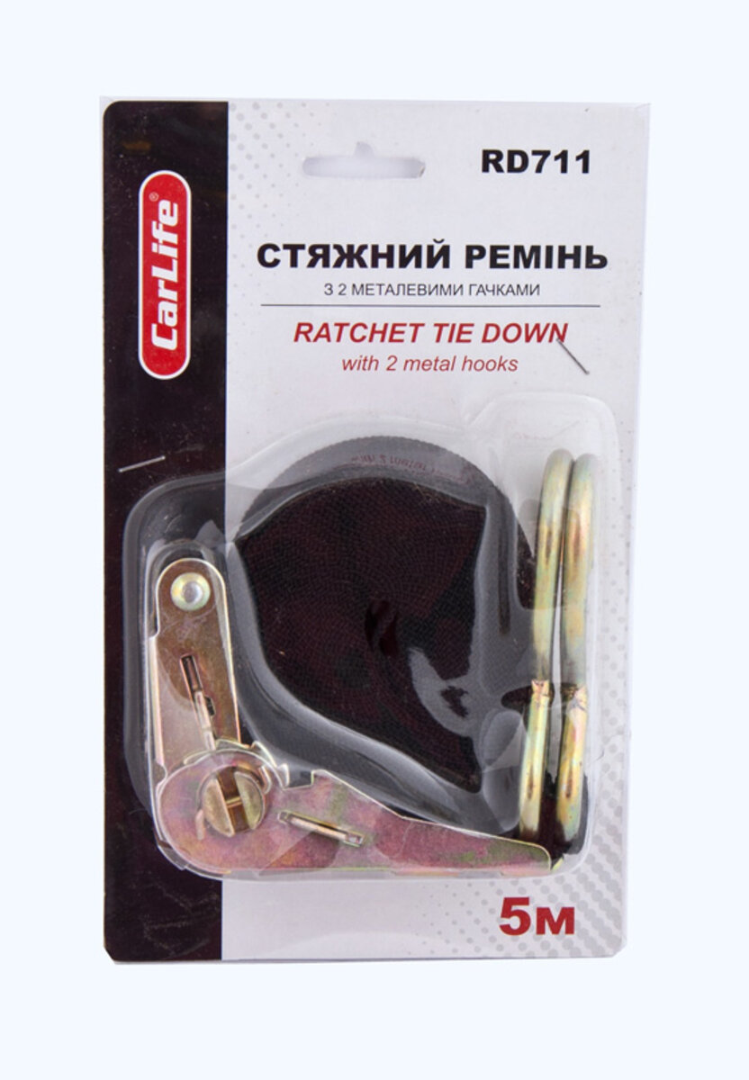 Стяжний ремінь з замком CarLife 1т, 5м (RD711) дивитися фото №2