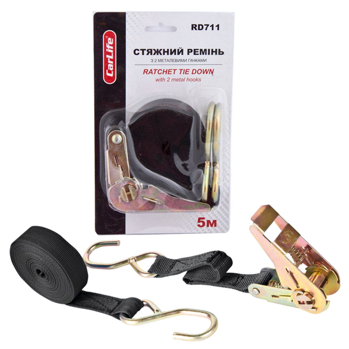 Стяжний ремінь з замком CarLife 1т, 5м (RD711) дивитися фото №1