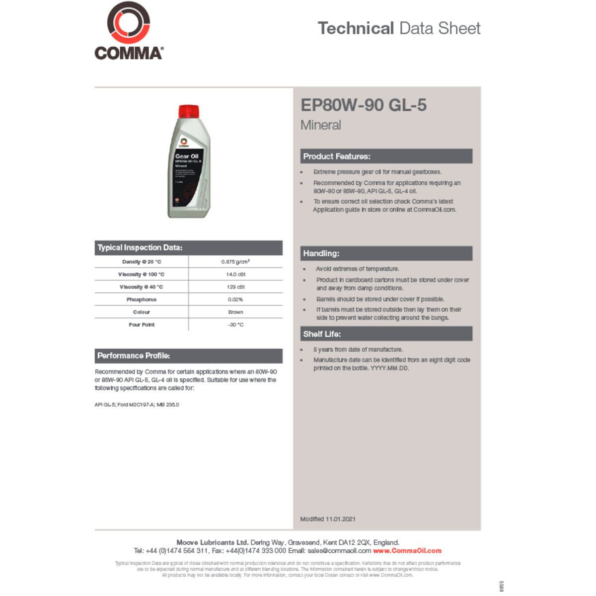 Трансмісійне масло Comma GEAR OIL EP80W-90 GL5 1л (EP80901L) дивитися фото №2