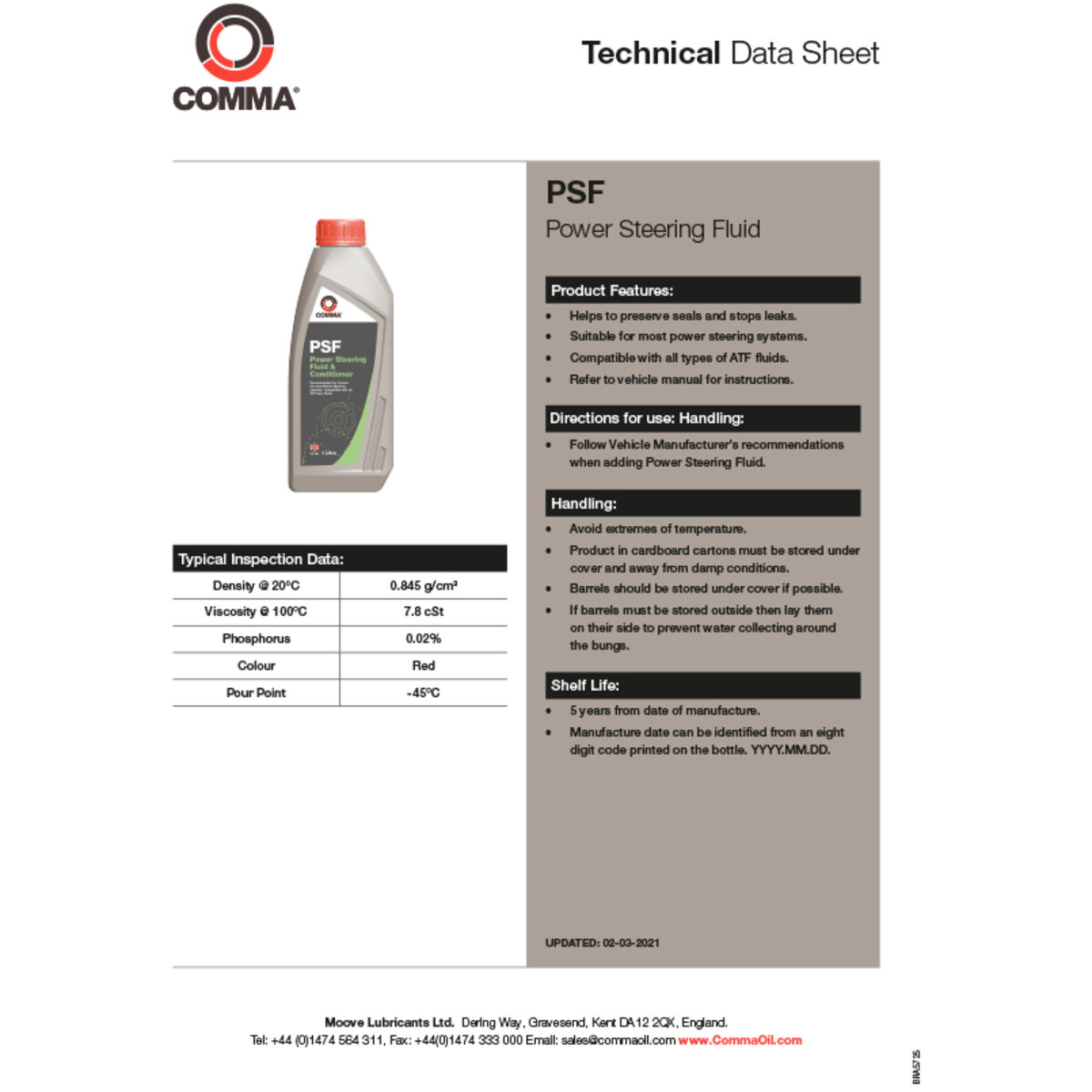 Гідравлічна рідина Comma POWER STEERING FLUID 1л  (PSF1L) дивитися фото №2