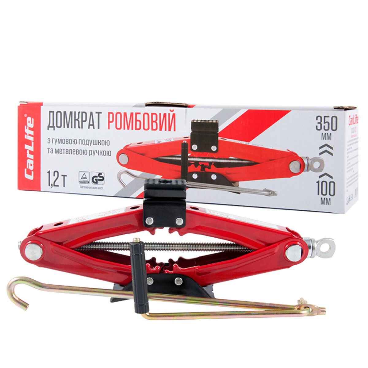 Домкрат ромбовий CarLife 1,2т 100-350мм з гумовою подушкою SJ228 (SJ228) дивитися фото №1