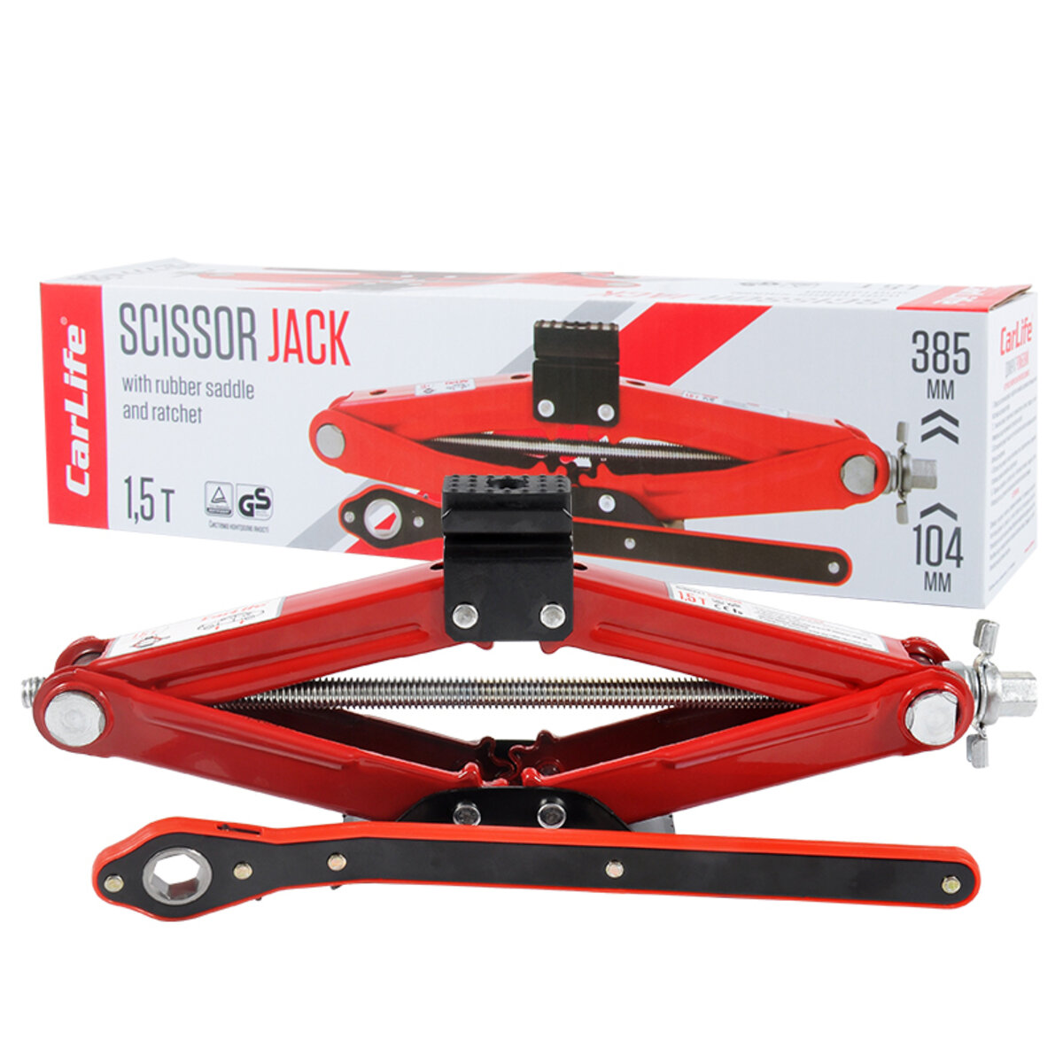 Домкрат ромбовий CarLife 1,5т 104-385мм з трещіткою і гумовою подушкою SJ226 (SJ226) дивитися фото №1