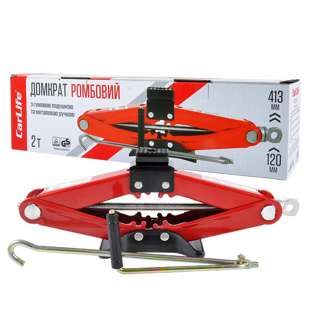 Домкрат ромбовий CarLife 2т 120-413мм з гумовою подушкою SJ227 (SJ227) дивитися фото №1