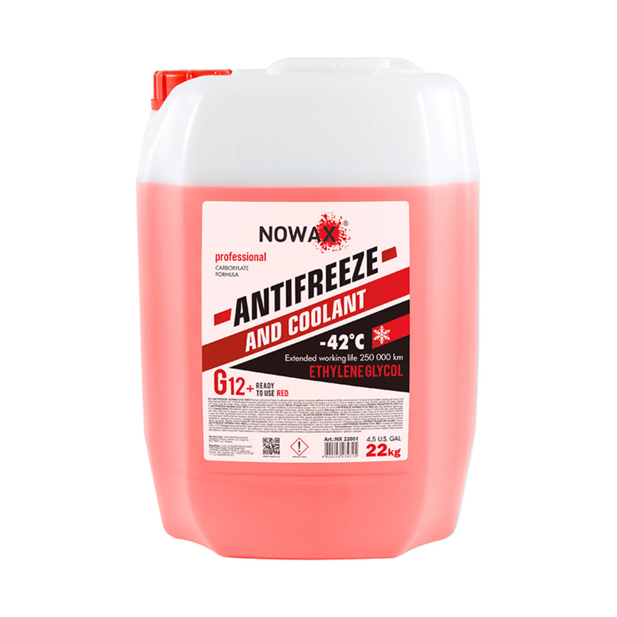 Антифриз NOWAX ANTIFREEZEE G12+ 22кг RED готовий розчин (NX22001) дивитися фото №1