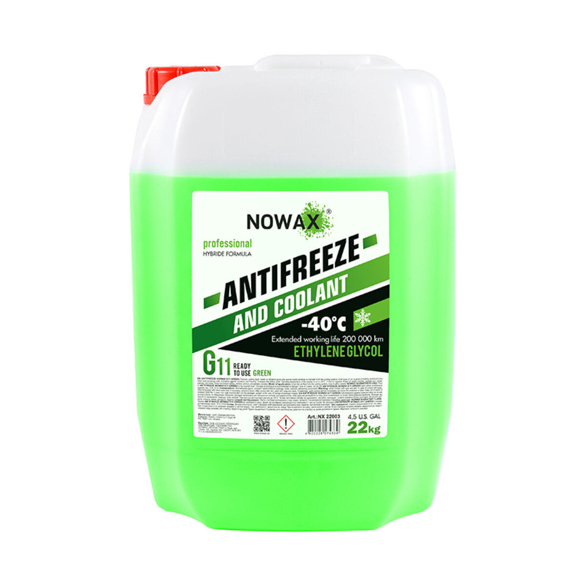 Антифриз NOWAX ANTIFREEZEE G11 22кг GREEN готовий розчин (NX22003) дивитися фото №1