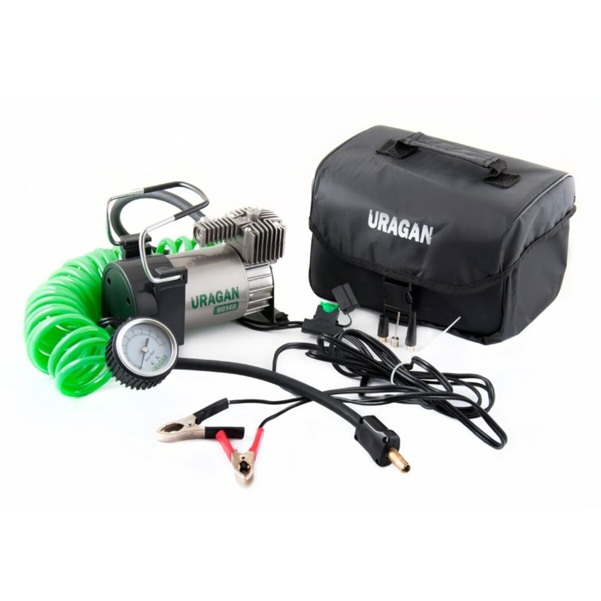 Компресор автомобільний Uragan із зажимами АКБ (90140) дивитися фото №2