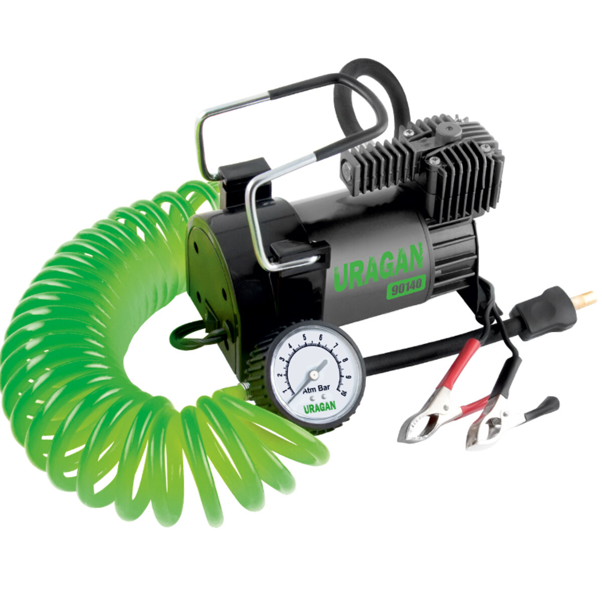Компресор автомобільний Uragan із зажимами АКБ (90140) дивитися фото №1