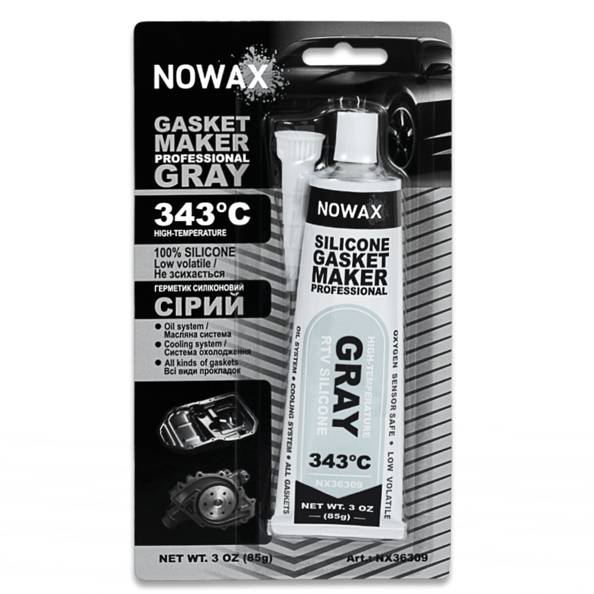 Герметик прокладки Nowax высокотемпературный серый силиконовый 85г (NX36309) смотреть фото №1